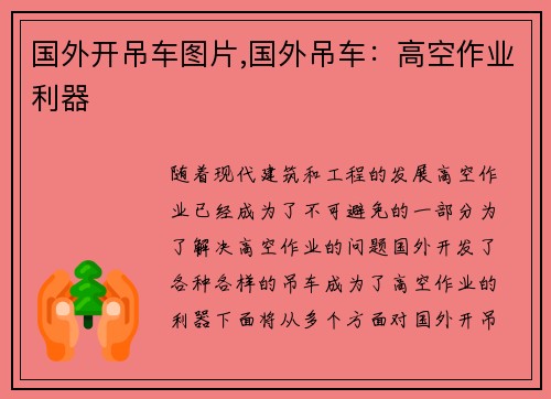国外开吊车图片,国外吊车：高空作业利器
