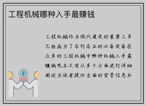 工程机械哪种入手最赚钱