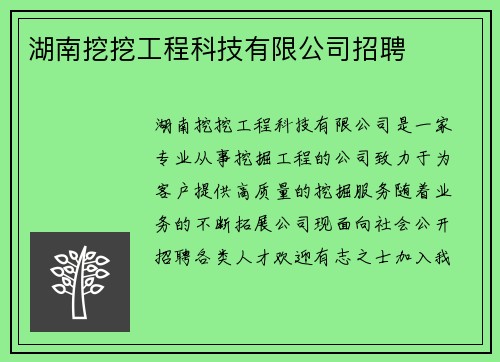 湖南挖挖工程科技有限公司招聘