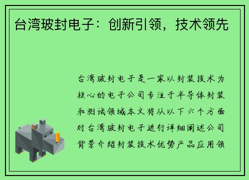 台湾玻封电子：创新引领，技术领先